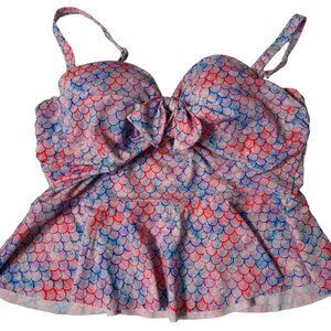 NWOT Torrid underwire swim top peplum in Pink Purple Blue mermaid print in 1X